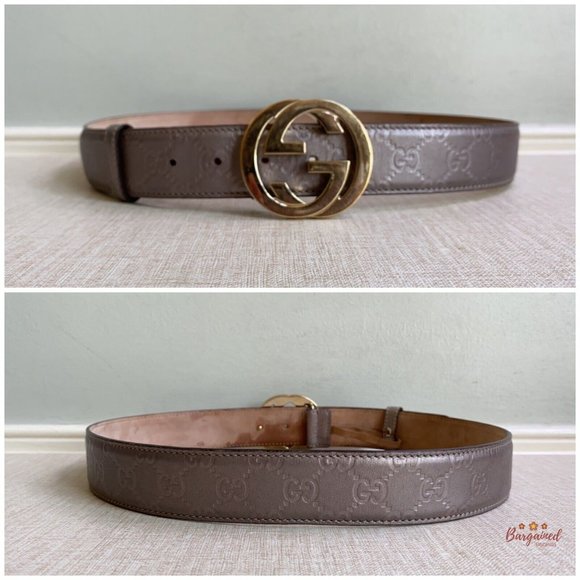 Authentic Gucci Rose Metallic Guccissima Leather Gold Interlocking G Buckle Belt - Picture 6 of 13